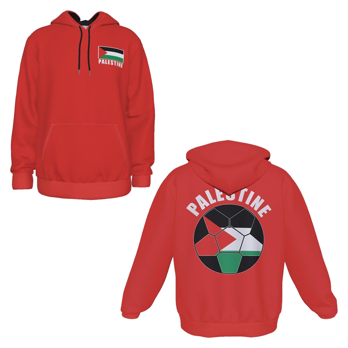 Palestine Unisex Football Fan Pullover Hoodie Front and Back