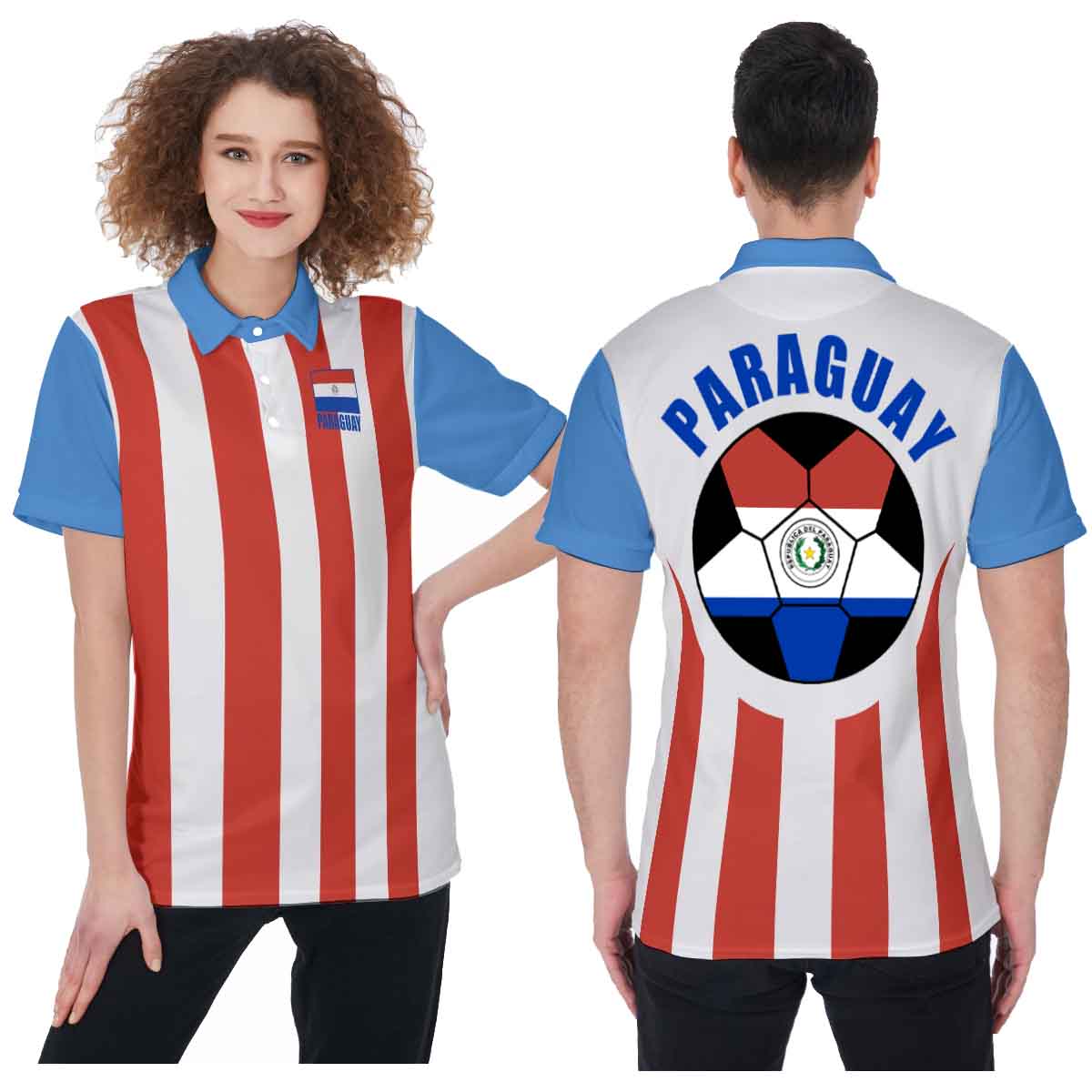 Paraguay Unisex Football Fan Polo Shirt Front and Back