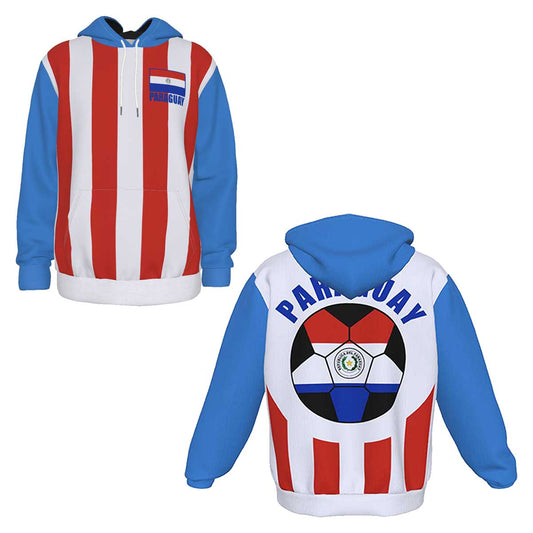 Paraguay Unisex Football Fan Pullover Hoodie Front and Back