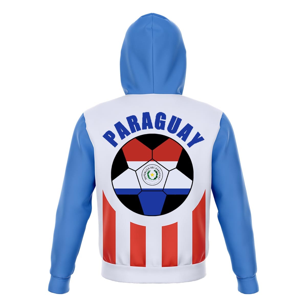 Paraguay Unisex Football Fan Zip Hoodie Back with Hood Up