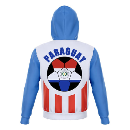 Paraguay Unisex Football Fan Zip Hoodie Back with Hood Up