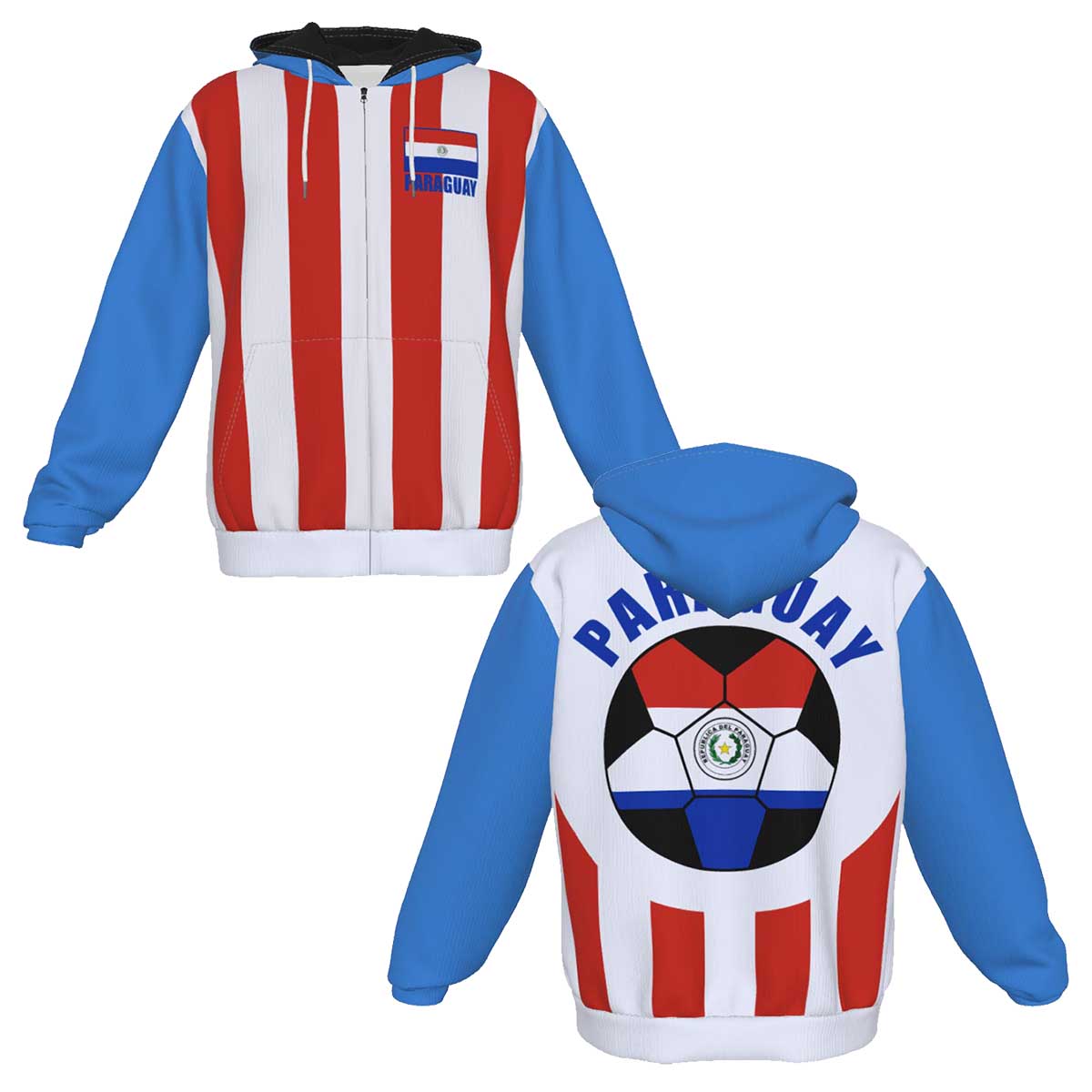 Paraguay Unisex Football Fan Zip Hoodie Front and Back