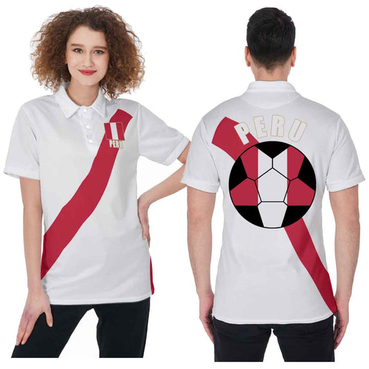 Peru Unisex Football Fan Polo Shirt Front and Back