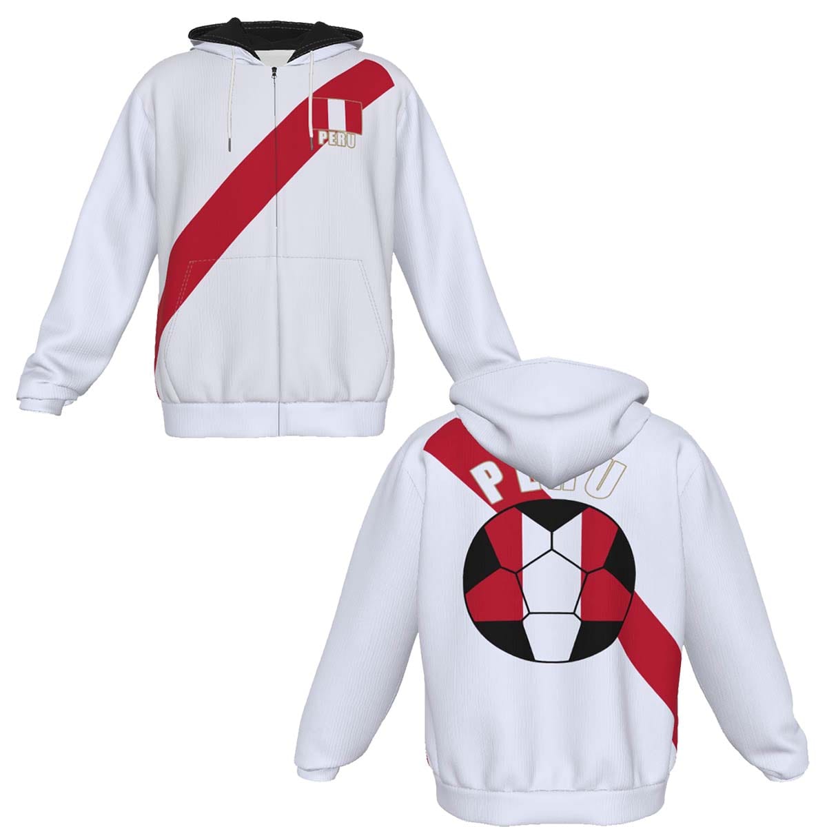 Peru Unisex Football Fan Zip Hoodie Front and Back