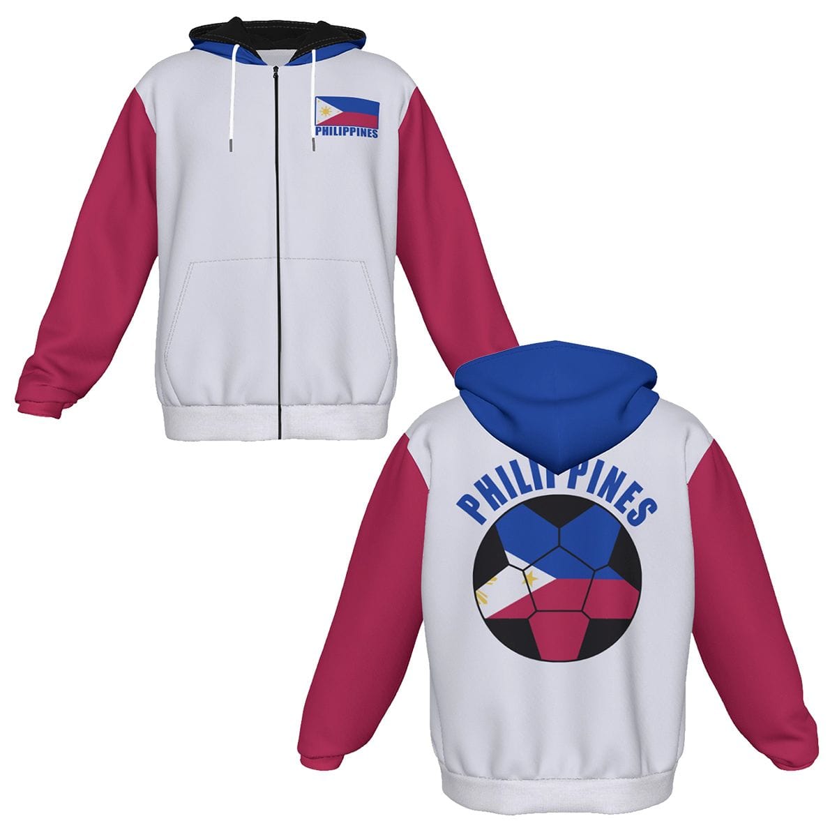 Philippines Unisex Football Fan Zip Hoodie Front and Back