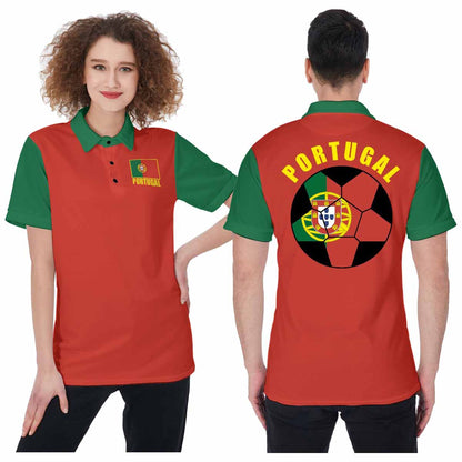 Portugal Unisex Football Fan Polo Shirt Front and Back