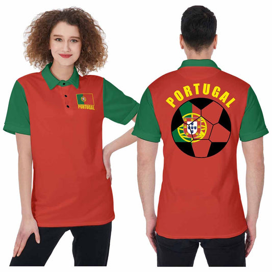 Portugal Unisex Football Fan Polo Shirt Front and Back