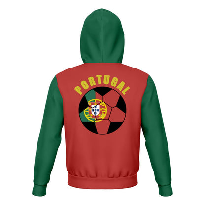 Portugal Unisex Football Fan Pullover Hoodie Back with Hoodie Up