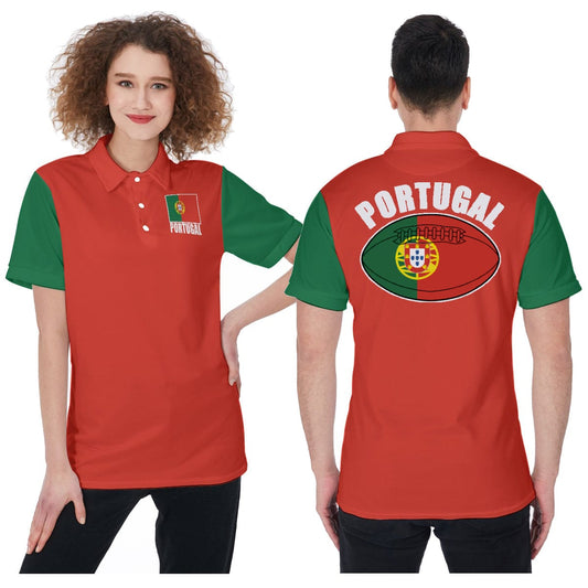 Portugal Unisex Rugby Fan Polo Shirt Front and Back