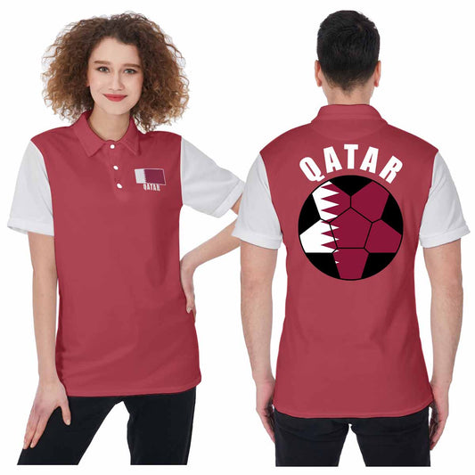 Qatar Unisex Football Fan Polo Shirt Front and Back