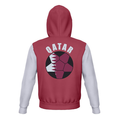 Qatar Unisex Football Fan Pullover Hoodie Back with Hood Up