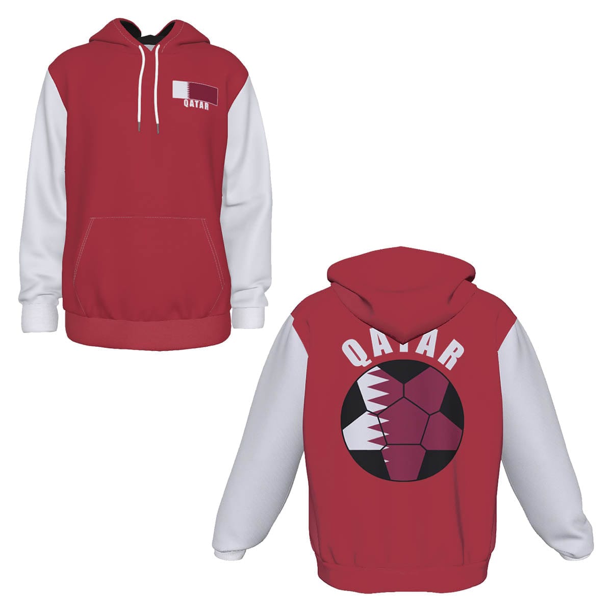 Qatar Unisex Football Fan Pullover Hoodie Front and Back