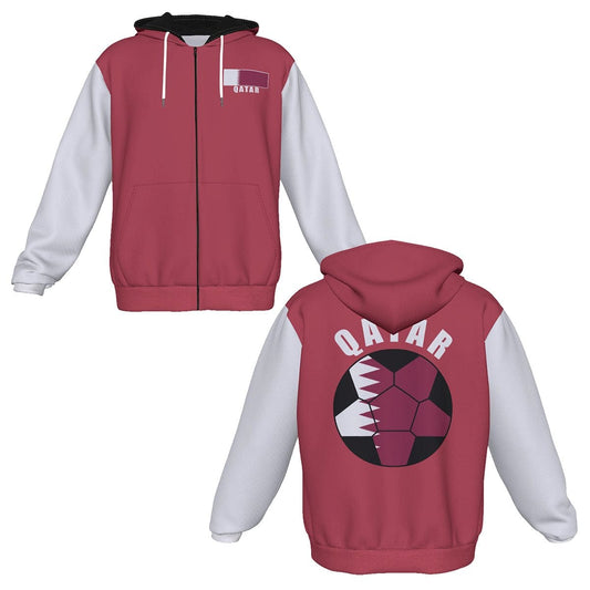 Qatar Unisex Football Fan Zip Hoodie Front and Back