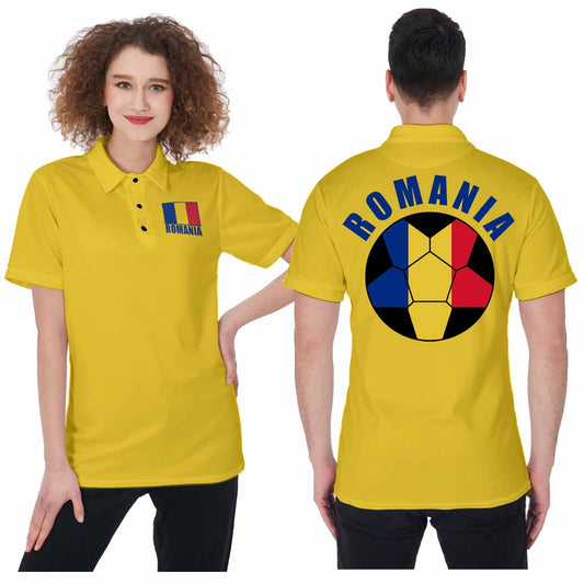 Romania Unisex Football Fan Polo Shirt Front and Back