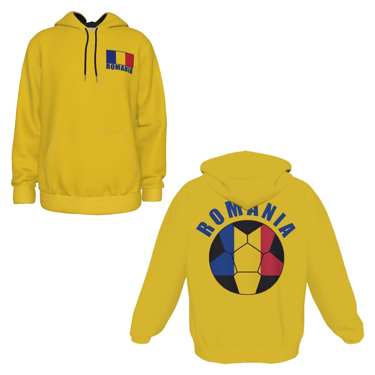 Romania Unisex Football Fan Pullover Hoodie Front and Back