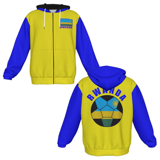 Rwanda Unisex Football Fan Zip Hoodie Front and Back