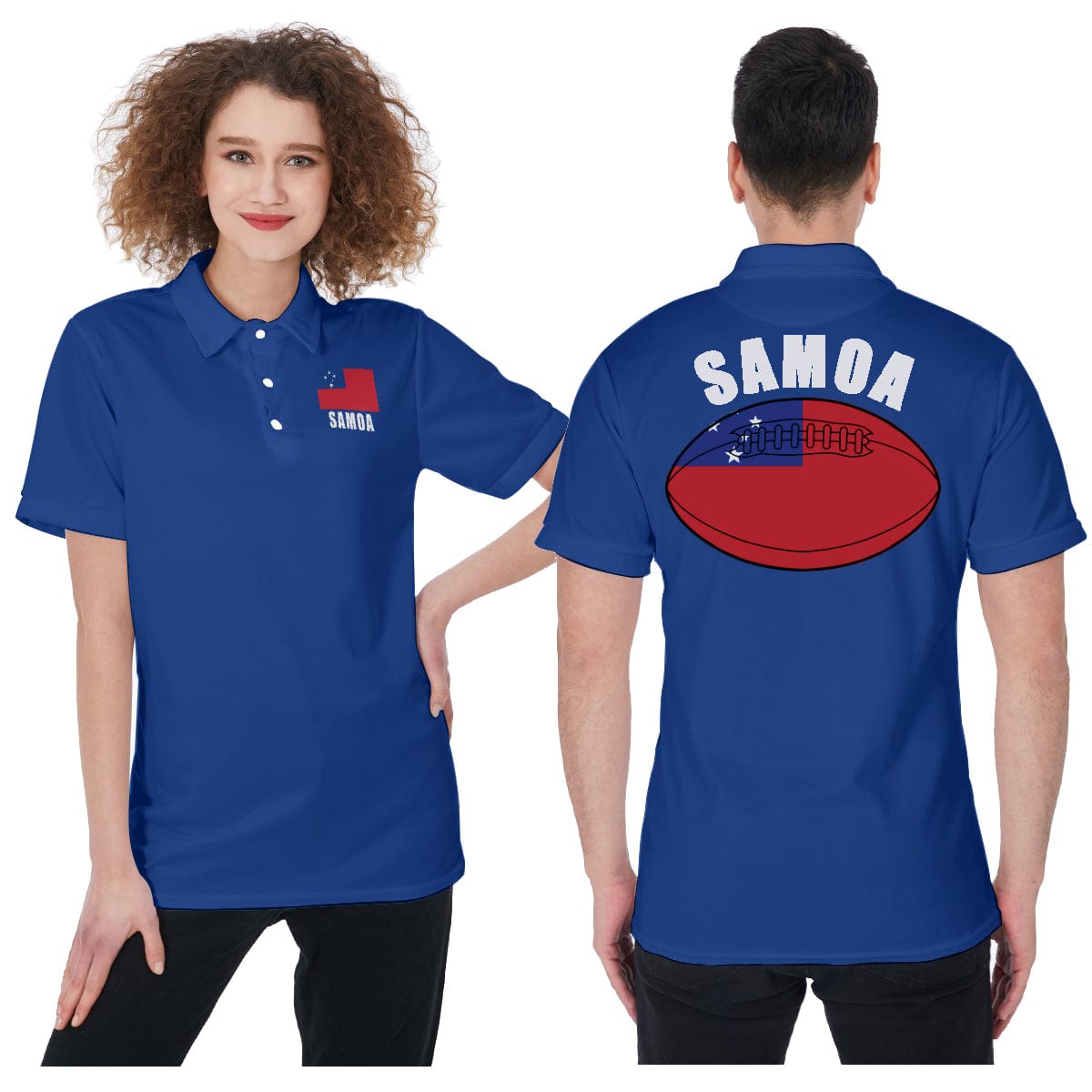 Samoa Unisex Rugby Fan Polo Shirt Front and Back