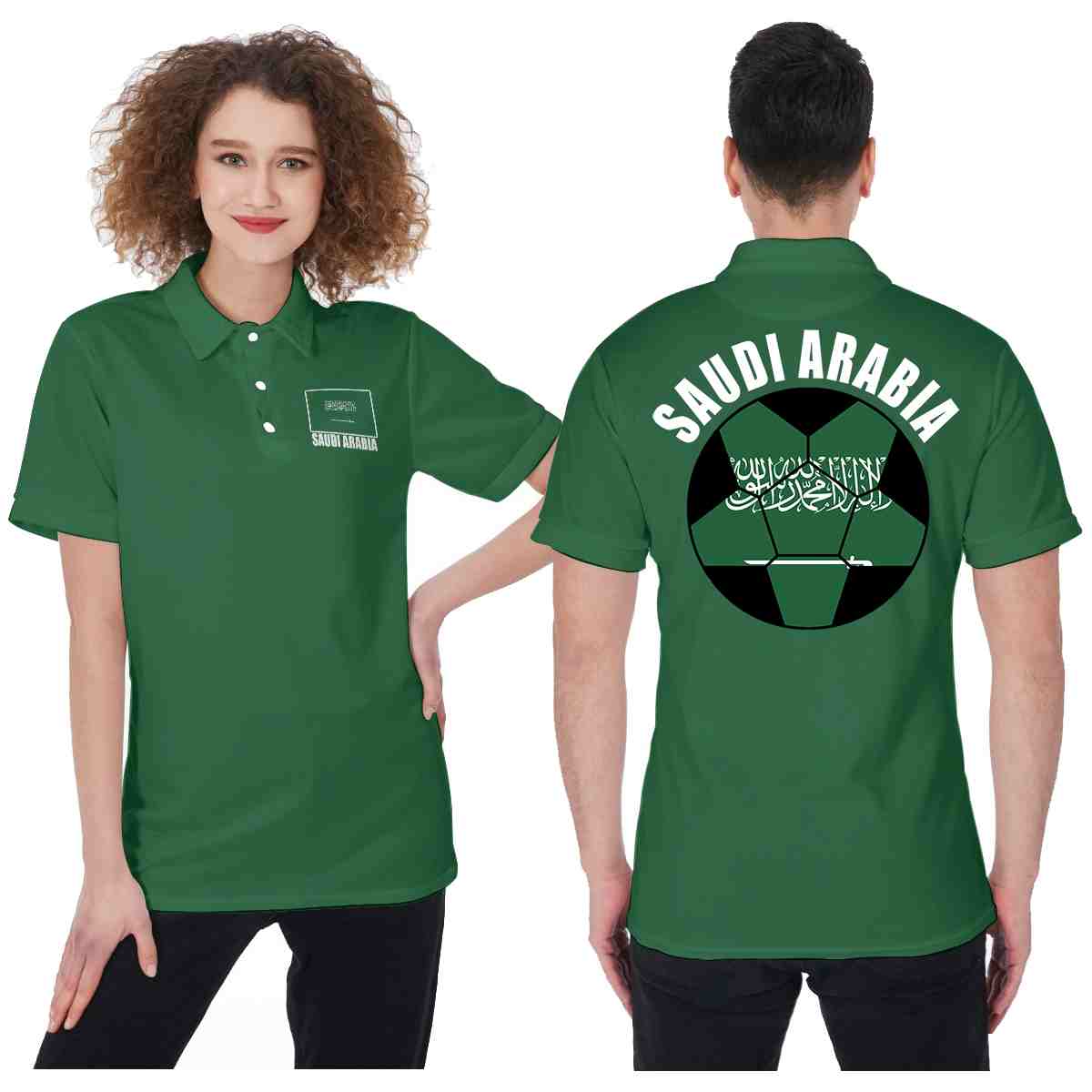 Saudi Arabia Unisex Football Fan Polo Shirt Front and Back