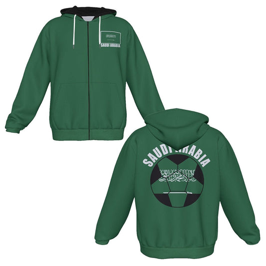 Saudi Arabia Unisex Football Fan Zip Hoodie Front and Back