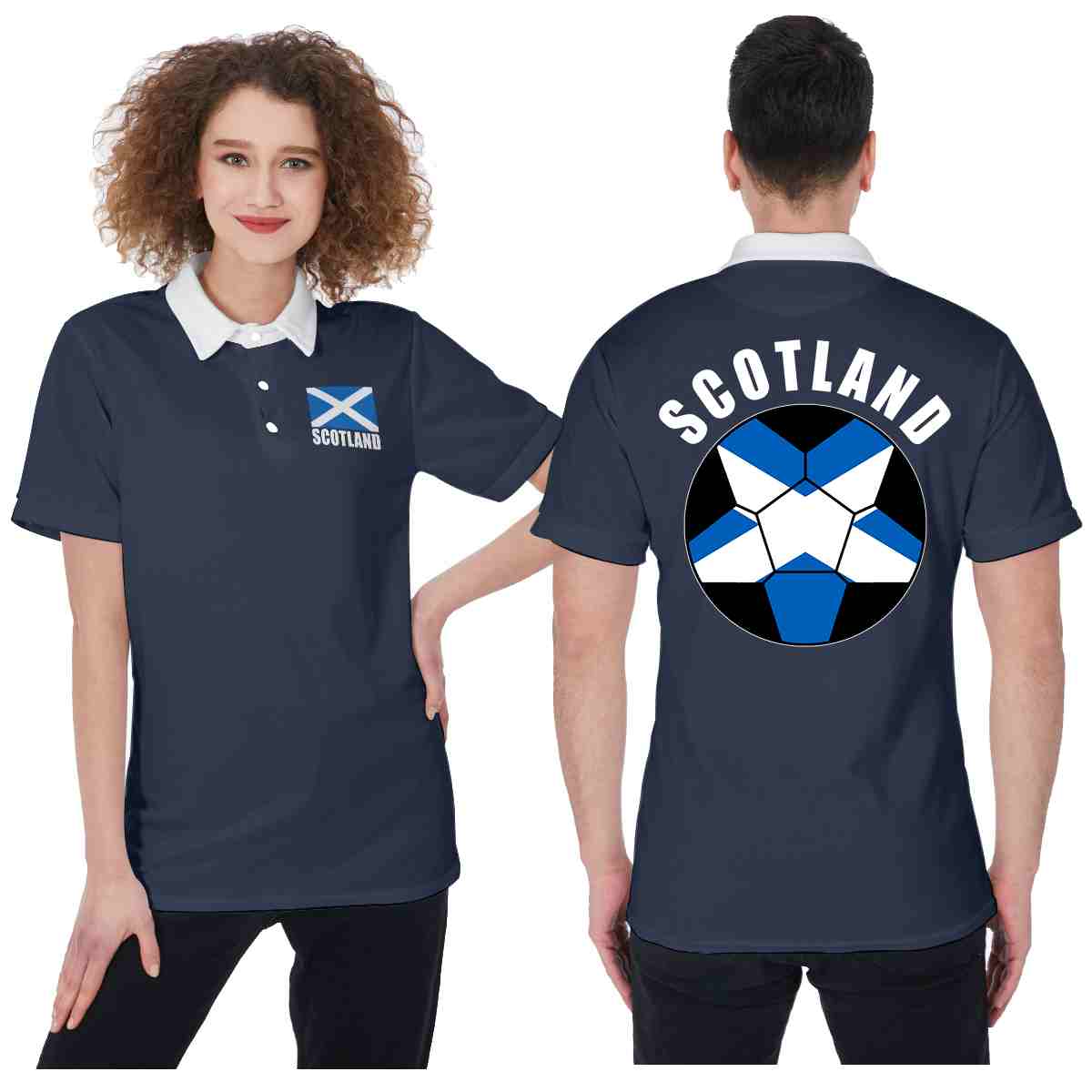 Scotland Unisex Football Fan Polo Shirt Front and Back