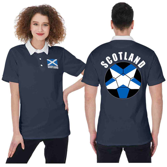 Scotland Unisex Football Fan Polo Shirt Front and Back