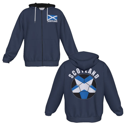 Scotland Unisex Football Fan Zip Hoodie Front and Back