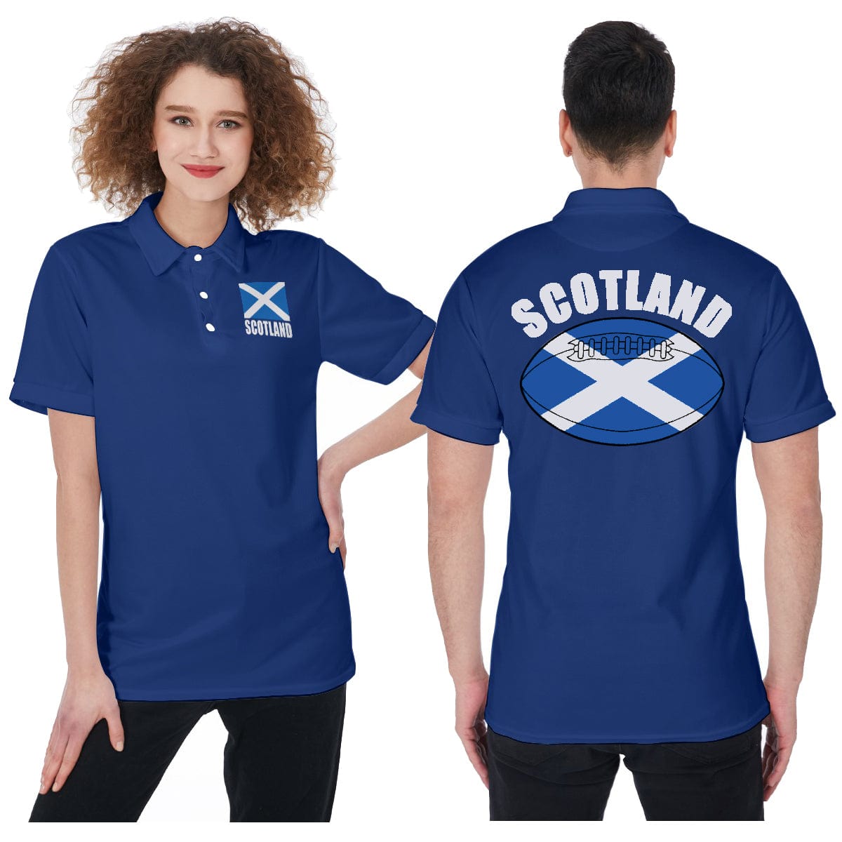 Scotland Unisex Rugby Fan Polo Shirt Front and Back