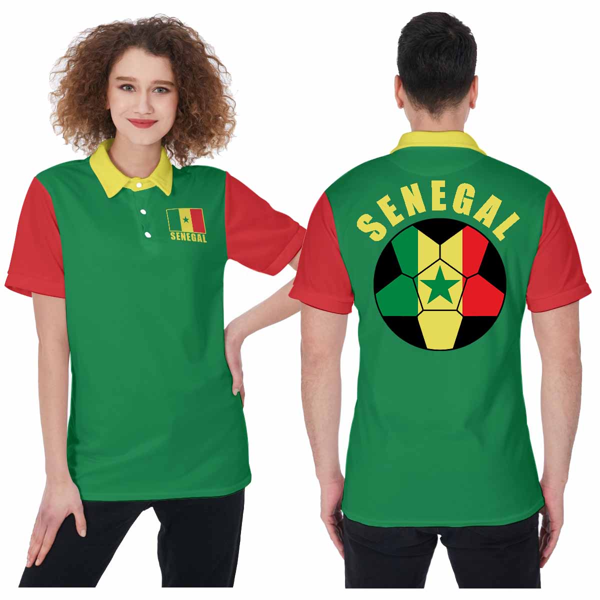 Senegal Unisex Football Fan Polo Shirt Front and Back