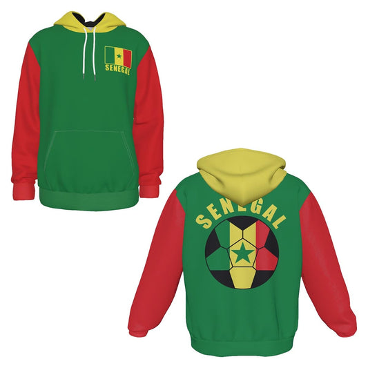 Senegal Unisex Football Fan Pullover Hoodie Front and Back