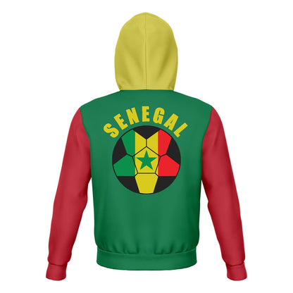 Senegal Unisex Football Fan Zip Hoodie Back with Hood Up