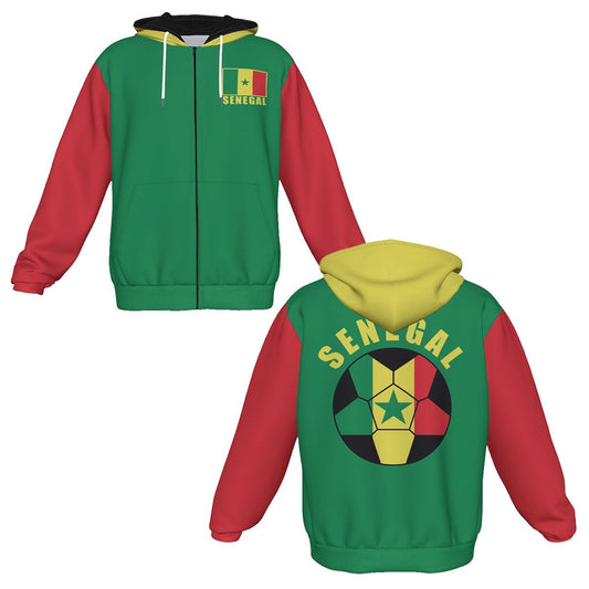 Senegal Unisex Football Fan Zip Hoodie Front and Back