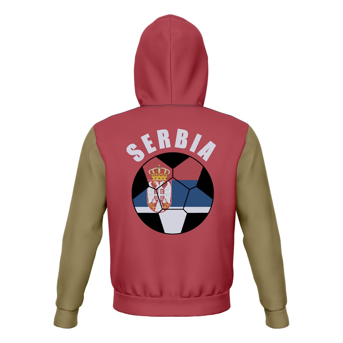 Serbia Unisex Football Fan Zip Hoodie Back with Hood Up