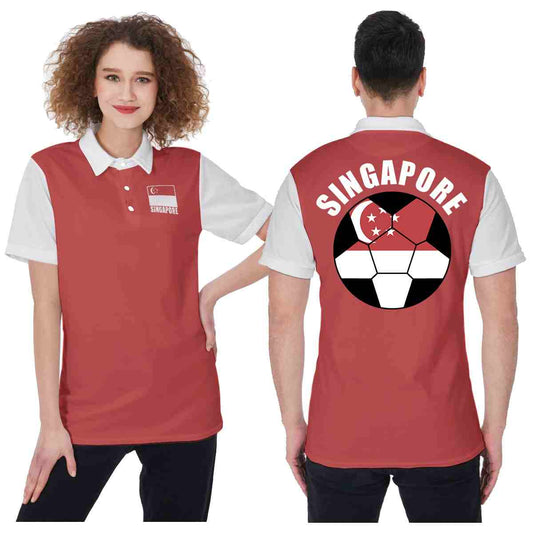 Singapore Unisex Football Fan Polo Shirt Front and Back