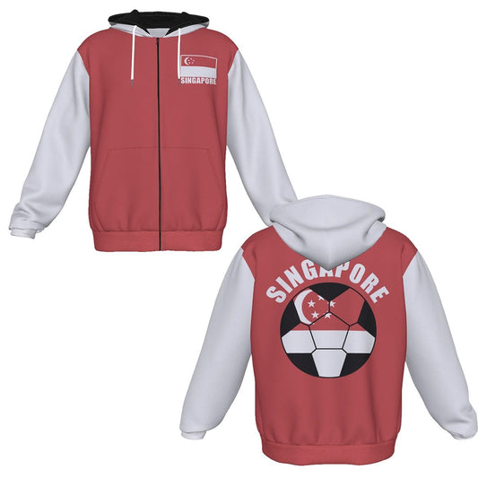 Singapore Unisex Football Fan Zip Hoodie Front and Back