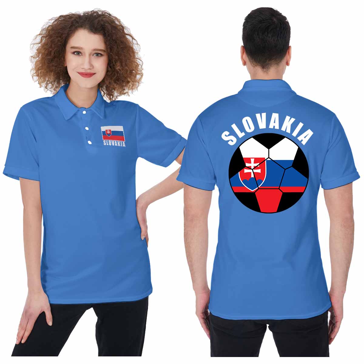 Slovakia Unisex Football Fan Polo Shirt Front and Back