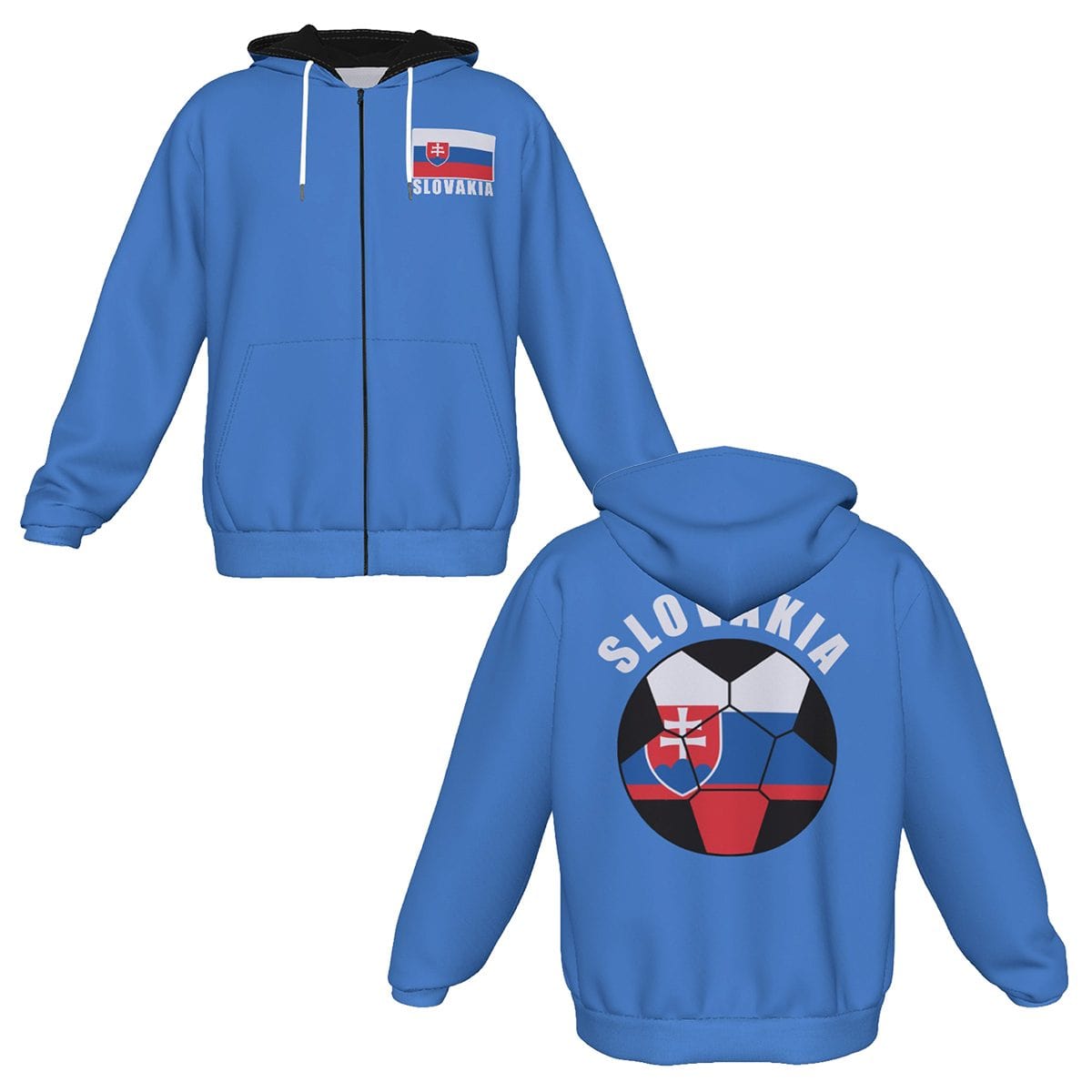 Slovakia Unisex Football Fan Zip Hoodie Front and Back