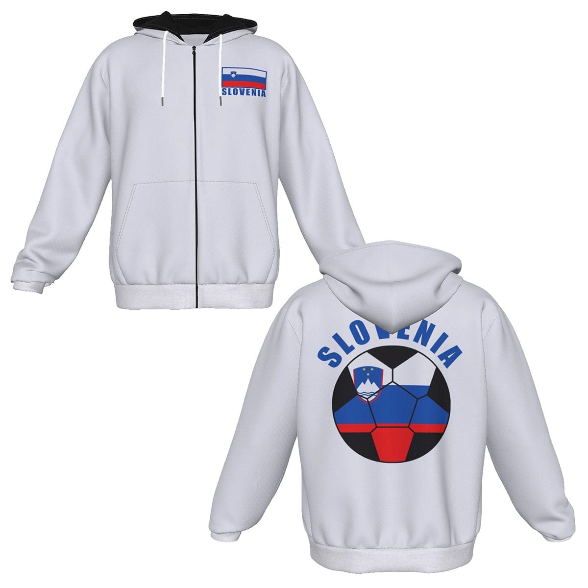 Slovenia Unisex Football Fan Zip Hoodie Front and Back