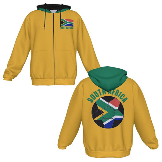 South Africa Unisex Football Fan Zip Hoodie Front and Back