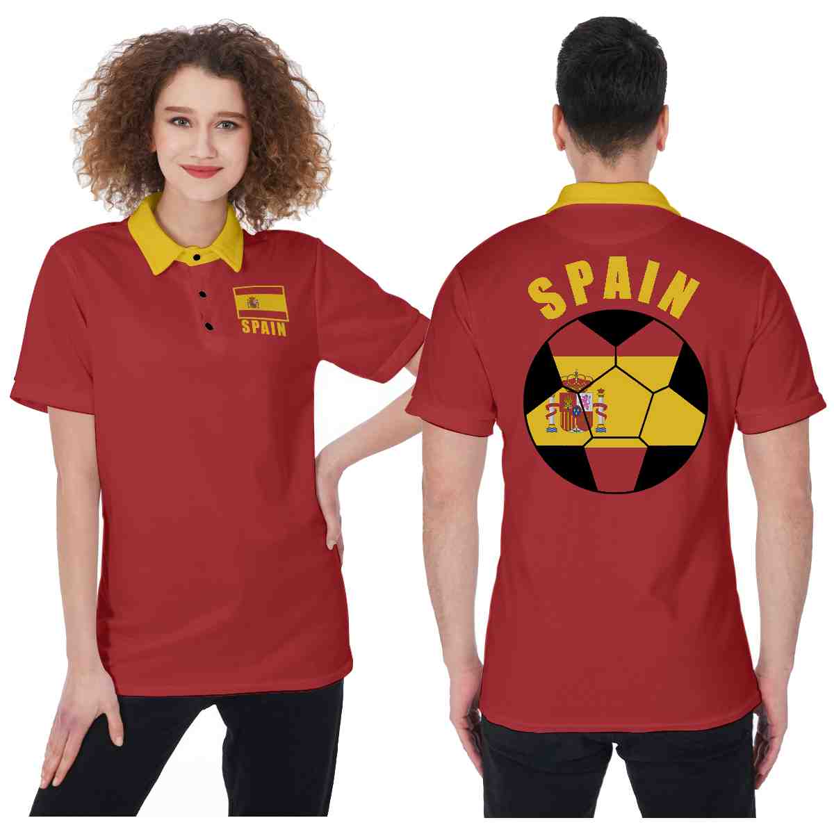 Spain Unisex Football Fan Polo Shirt Front and Back