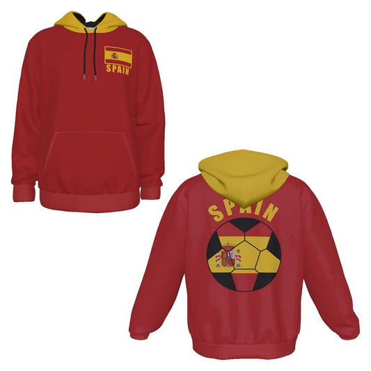 Spain Unisex Football Fan Pullover Hoodie Front and Back