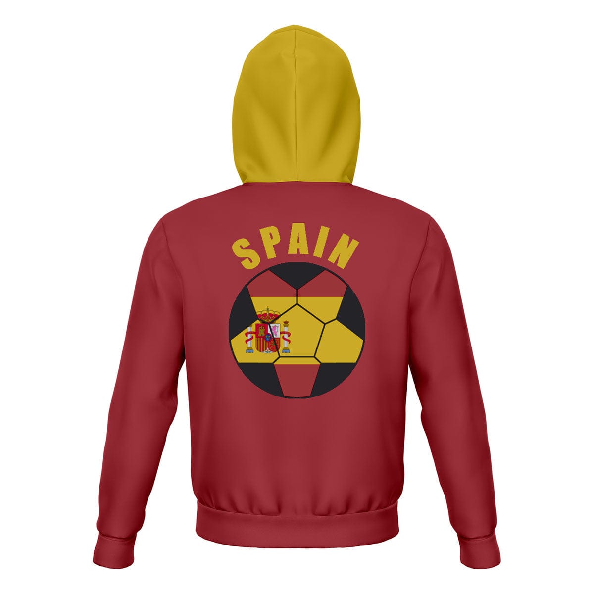 Spain Unisex Football Fan Zip Hoodie Back with Hood Up