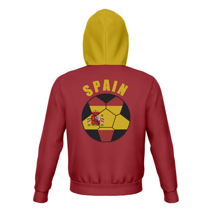 Spain Unisex Football Fan Zip Hoodie Back with Hood Up