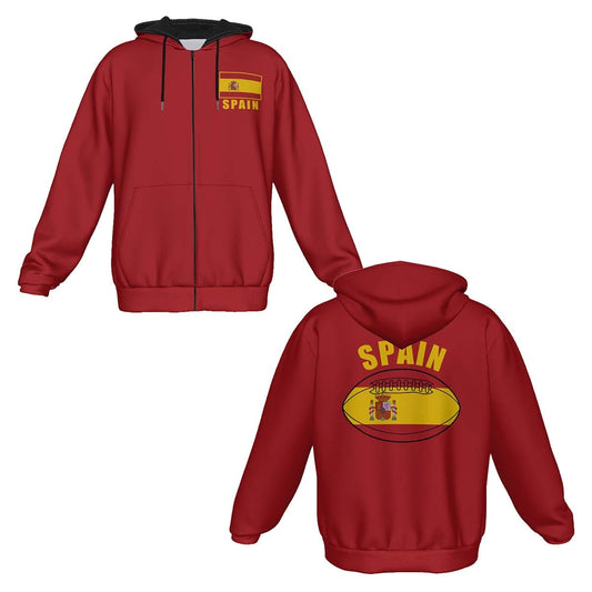 Spain Unisex Rugby Fan Zip Hoodie Front and Back