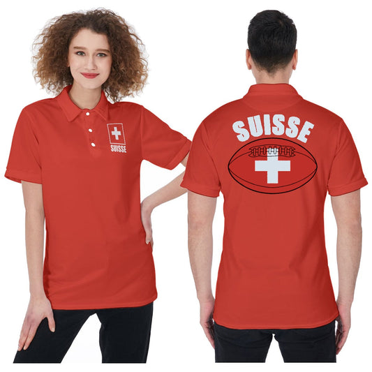 Suisse Unisex Rugby Fan Polo Shirt Front and Back