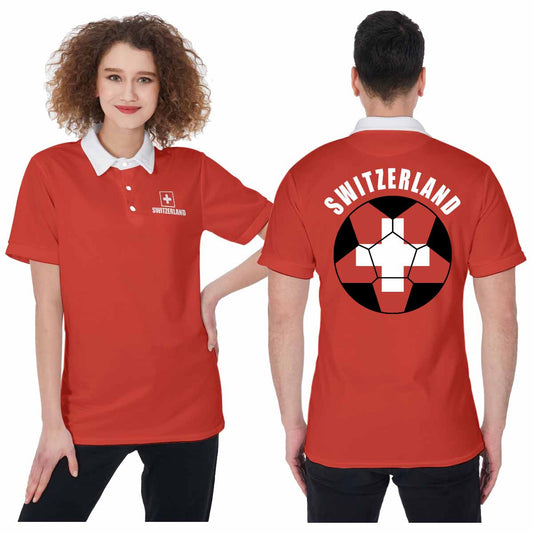 Suisse Unisex Football Fan Polo Shirt Front and Back