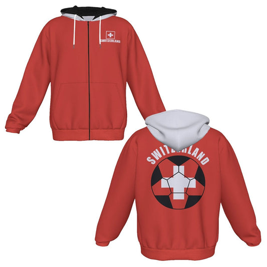 Switzerland Unisex Football Fan Zip Hoodie Front and Back