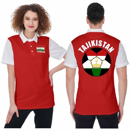 Tajikistan Unisex Football Fan Polo Shirt Front and Back