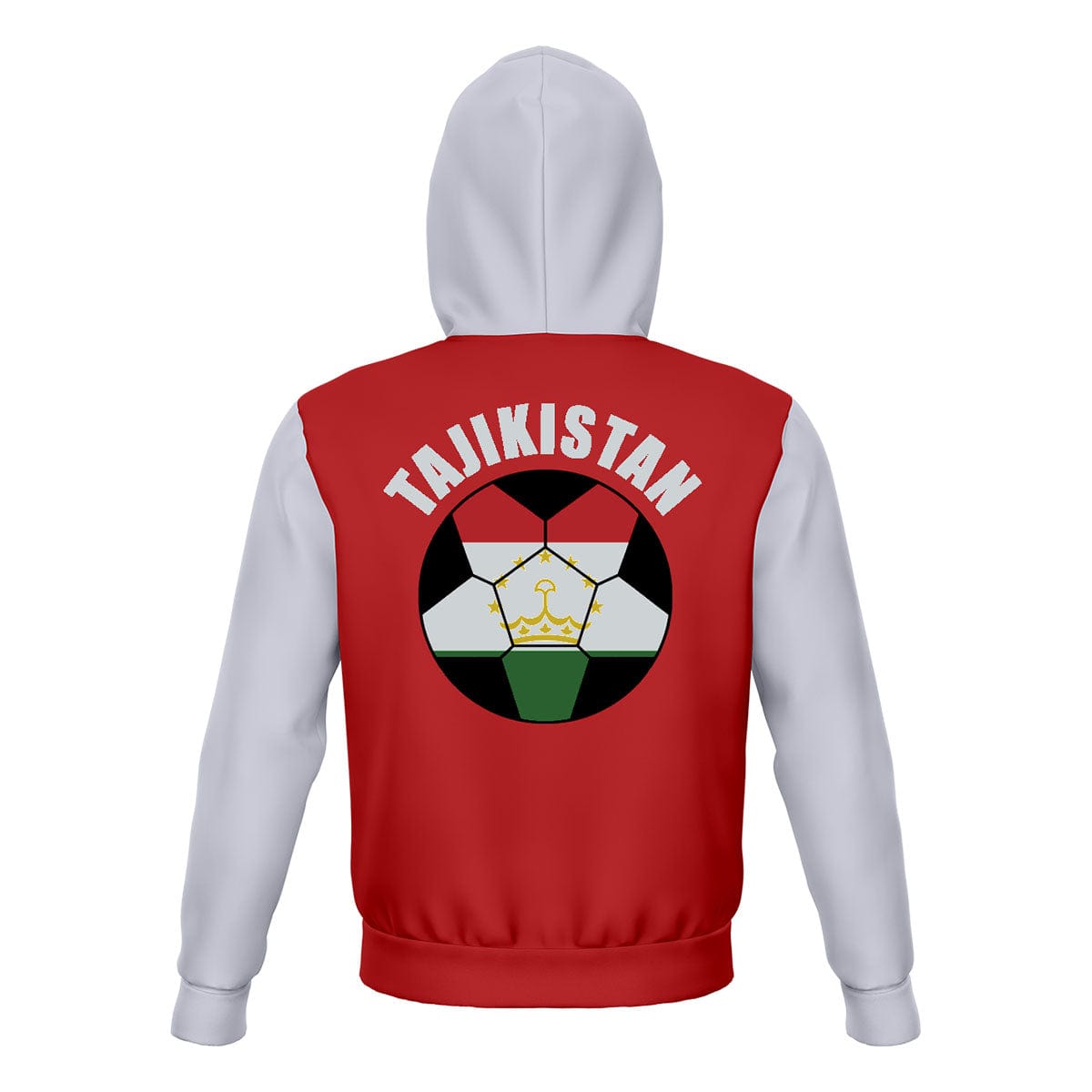 Tajikistan Unisex Football Fan Zip Hoodie Back with Hood Up