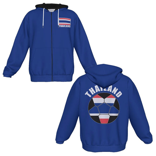 Thailand Unisex Football Fan Zip Hoodie Front and Back