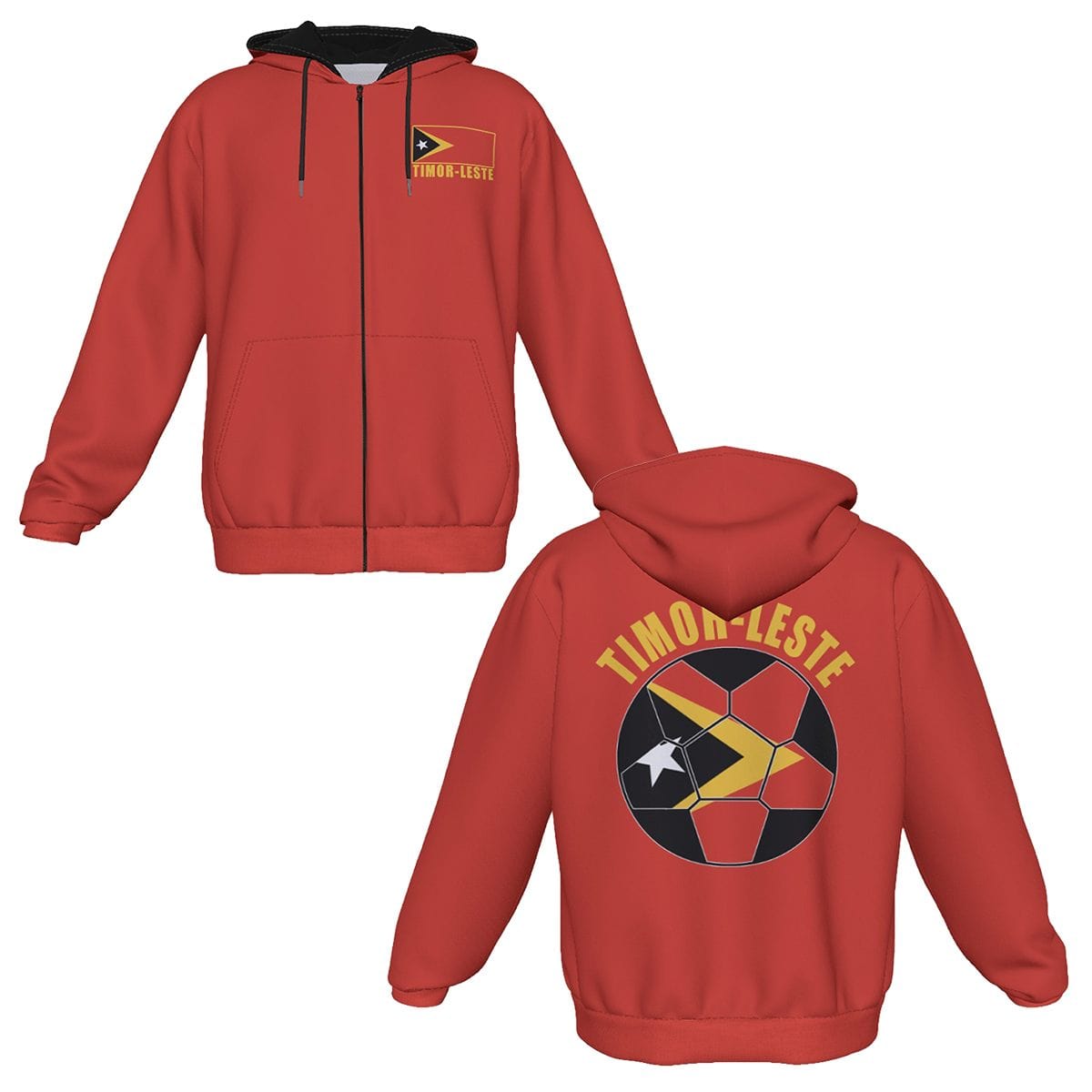 Timor-Leste (East Timor) Unisex Football Fan Zip Hoodie Front and Back